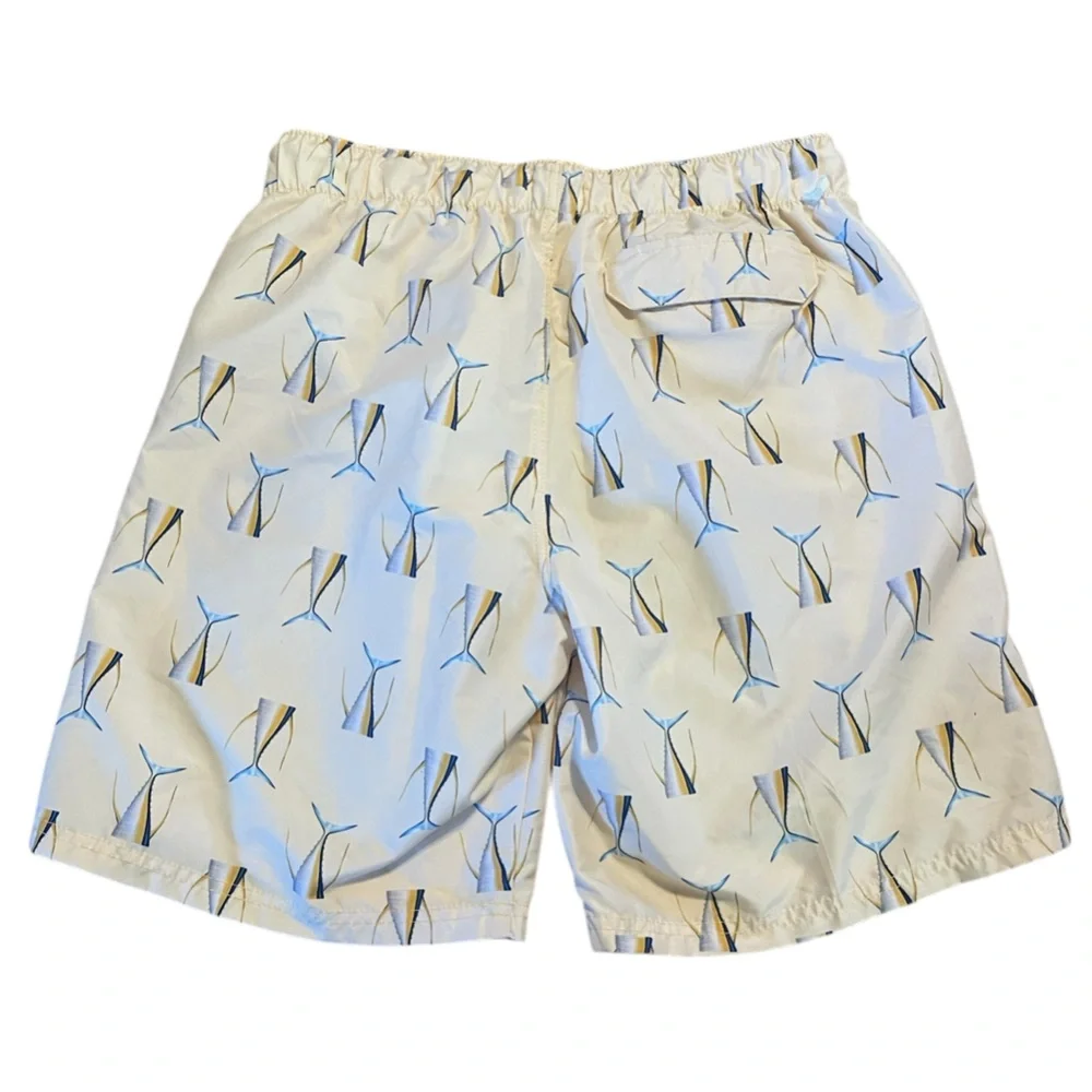 Salty Squad Men’s Pale Yellow Tuna Tail Swim Trunks, Lined, Size Large, EUC‎
